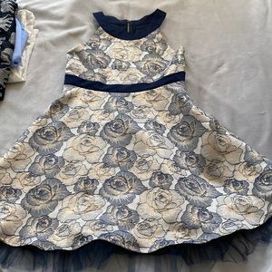 Blush by us angels dress soft metallic gold / navy formal dress girls 14